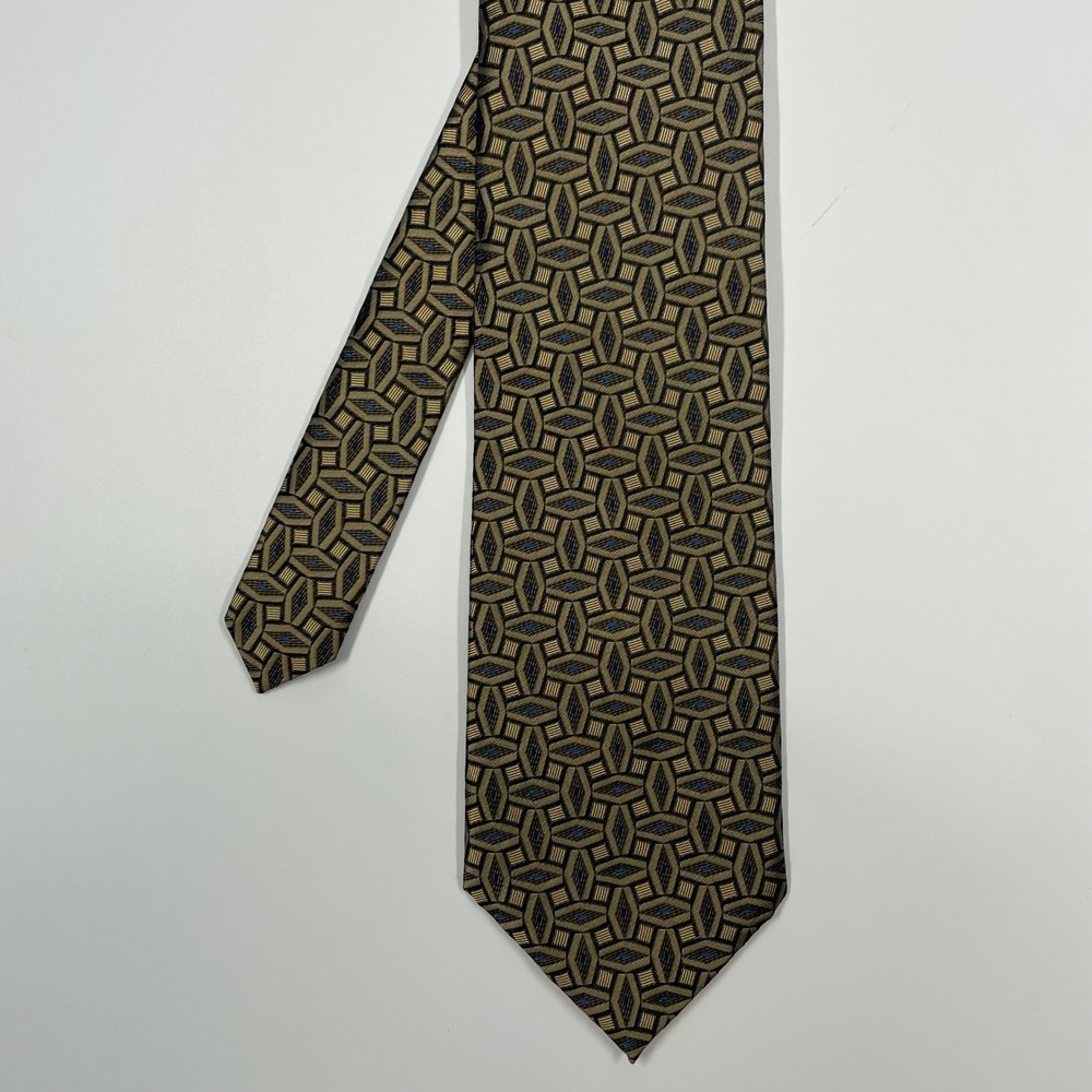 Louis Roth Gold Olive Geometric Silk Necktie Mens One Size